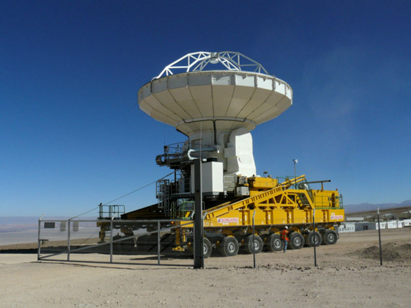 Figure 1. The 24th North American antenna leaves the antenna erection compound at the ALMA site in northern Chile to be outfitted with ALMA electronics.
