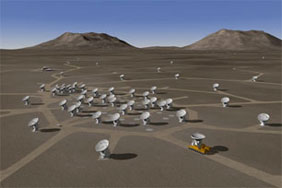 An artist's conception of ALMA in a compact configuration (Image courtesy ESO).