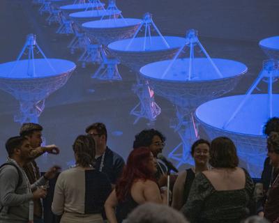 New Orleans, LA - AAS 243 in 2024 - Attendees during the 185: NRAO Town Hall at the American Astronomical Society's (AAS) 243rd meeting at the Ernest Morial Convention Center here today, Monday January 8, 2024.  The American Astronomical Society (AAS), established in 1899 and based in Washington, DC, is the major organization of professional astronomers in North America. The annual meeting is the premier astronomical event with industry representatives, and journalists in attendance and oral and poster presentations scheduled.  Photo by © CorporateEventImages/Phil McCarten 2024