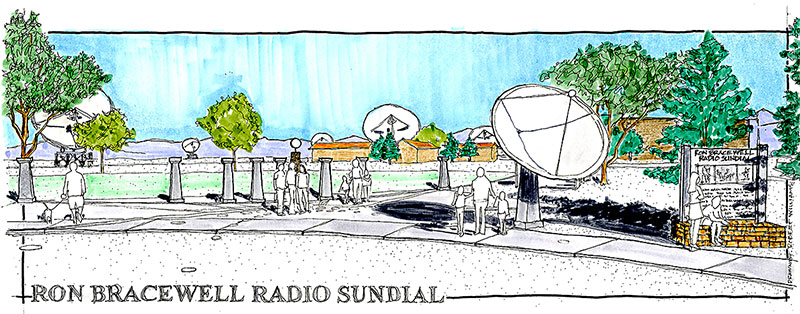 An artist’s sketch of the 'radio sundial' that will soon adorn a currently barren patch of ground outside the Visitor Center.
