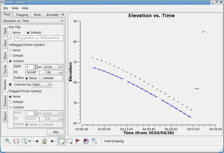 Elevation vs time (after selecting colorize by field)