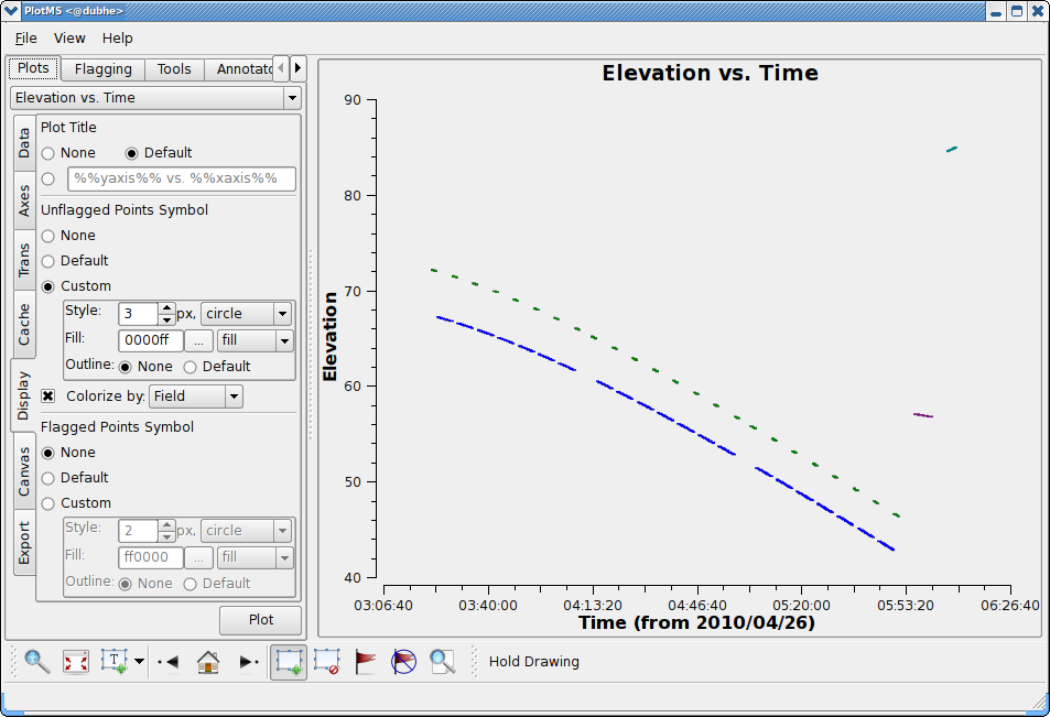 Elevation vs time (after selecting colorize by field)