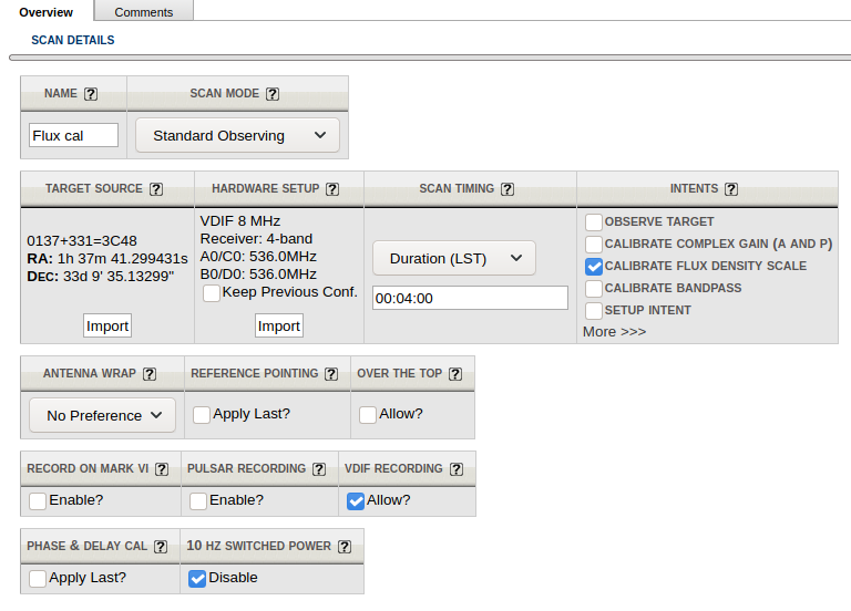 Example VDIF recording scan