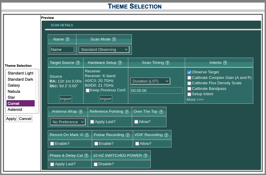 Theme Selection - Comet