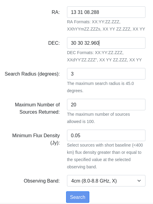 Figure 1: Example of a filled search form